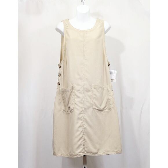 Vintage Dresses & Skirts - Vintage 90s Jumper Dress Pinafore Tan Tencel Misses Size M Amy K Su AKS New